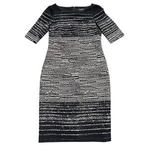 Teri Jon Black and White Striped Midi Dress